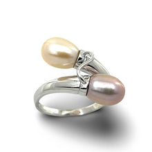 Load image into Gallery viewer, Solid Sterling Silver .925 Twin Peach &amp; Pink Freshwater Pearl Cocktail Ring