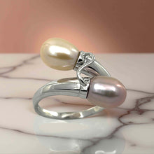Load image into Gallery viewer, Solid Sterling Silver .925 Twin Peach &amp; Pink Freshwater Pearl Cocktail Ring