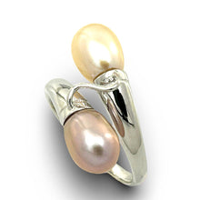 Load image into Gallery viewer, Solid Sterling Silver .925 Twin Peach &amp; Pink Freshwater Pearl Cocktail Ring