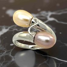 Load image into Gallery viewer, Solid Sterling Silver .925 Twin Peach &amp; Pink Freshwater Pearl Cocktail Ring