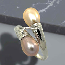 Load image into Gallery viewer, Solid Sterling Silver .925 Twin Peach &amp; Pink Freshwater Pearl Cocktail Ring