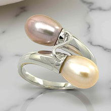 Load image into Gallery viewer, Solid Sterling Silver .925 Twin Peach &amp; Pink Freshwater Pearl Cocktail Ring