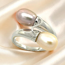 Load image into Gallery viewer, Solid Sterling Silver .925 Twin Peach &amp; Pink Freshwater Pearl Cocktail Ring