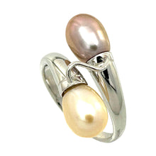 Load image into Gallery viewer, Solid Sterling Silver .925 Twin Peach &amp; Pink Freshwater Pearl Cocktail Ring