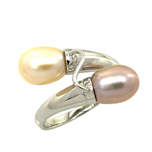 Load image into Gallery viewer, Solid Sterling Silver .925 Twin Peach &amp; Pink Freshwater Pearl Cocktail Ring
