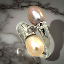Load image into Gallery viewer, Solid Sterling Silver .925 Twin Peach &amp; Pink Freshwater Pearl Cocktail Ring