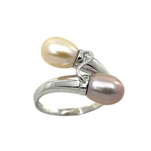 Load image into Gallery viewer, Solid Sterling Silver .925 Twin Peach &amp; Pink Freshwater Pearl Cocktail Ring