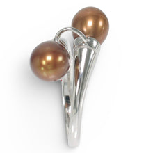 Load image into Gallery viewer, Solid Sterling Silver .925 Twin Chocolate Freshwater Pearl Cocktail Ring