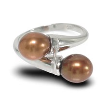 Load image into Gallery viewer, Solid Sterling Silver .925 Twin Chocolate Freshwater Pearl Cocktail Ring