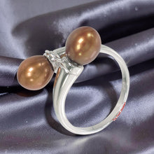 Load image into Gallery viewer, Solid Sterling Silver .925 Twin Chocolate Freshwater Pearl Cocktail Ring