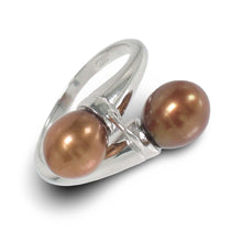 Load image into Gallery viewer, Solid Sterling Silver .925 Twin Chocolate Freshwater Pearl Cocktail Ring