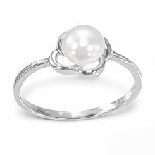 Load image into Gallery viewer, Solid Sterling Silver .925 Flower-Design White Freshwater Pearl Solitaire Ring