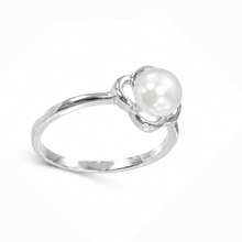 Load image into Gallery viewer, Solid Sterling Silver .925 Flower-Design White Freshwater Pearl Solitaire Ring