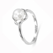 Load image into Gallery viewer, Solid Sterling Silver .925 Flower-Design White Freshwater Pearl Solitaire Ring