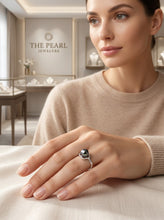 Load image into Gallery viewer, Solid Sterling Silver .925 Flower-Design Black-Blue Freshwater Pearl Solitaire Ring
