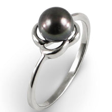 Load image into Gallery viewer, Solid Sterling Silver .925 Flower-Design Black-Blue Freshwater Pearl Solitaire Ring
