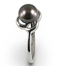 Load image into Gallery viewer, Solid Sterling Silver .925 Flower-Design Black-Blue Freshwater Pearl Solitaire Ring