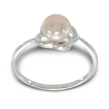 Load image into Gallery viewer, Solid Sterling Silver .925 Flower-Design Pink-Peach Freshwater Pearl Solitaire Ring