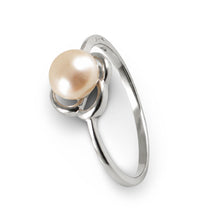 Load image into Gallery viewer, Solid Sterling Silver .925 Flower-Design Pink-Peach Freshwater Pearl Solitaire Ring