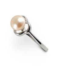 Load image into Gallery viewer, Solid Sterling Silver .925 Flower-Design Pink-Peach Freshwater Pearl Solitaire Ring