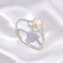 Load image into Gallery viewer, Solid Sterling Silver .925 Flower-Design Pink-Peach Freshwater Pearl Solitaire Ring