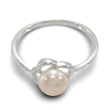 Load image into Gallery viewer, Solid Sterling Silver .925 Flower-Design Pink-Peach Freshwater Pearl Solitaire Ring