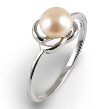 Load image into Gallery viewer, Solid Sterling Silver .925 Flower-Design Pink-Peach Freshwater Pearl Solitaire Ring