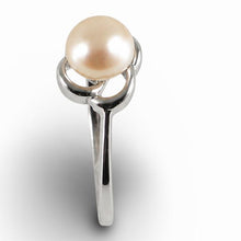 Load image into Gallery viewer, Solid Sterling Silver .925 Flower-Design Pink-Peach Freshwater Pearl Solitaire Ring