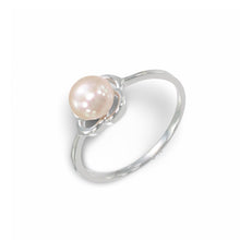 Load image into Gallery viewer, Solid Sterling Silver .925 Flower-Design Pink-Peach Freshwater Pearl Solitaire Ring
