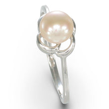 Load image into Gallery viewer, Solid Sterling Silver .925 Flower-Design Pink-Peach Freshwater Pearl Solitaire Ring