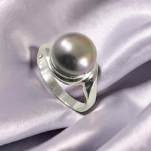 Load image into Gallery viewer, Solid Silver .925 9–10 mm Black-Grey Freshwater Pearl Solitaire Ring