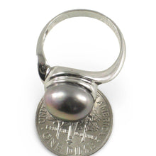 Load image into Gallery viewer, Solid Silver .925 9–10 mm Black-Grey Freshwater Pearl Solitaire Ring