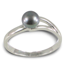 Load image into Gallery viewer, Solid Sterling Silver .925 5–6 mm Black-Grey Freshwater Pearl Solitaire Ring