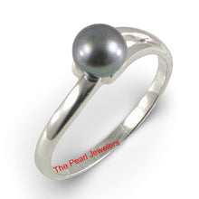 Load image into Gallery viewer, Solid Sterling Silver .925 5–6 mm Black-Grey Freshwater Pearl Solitaire Ring