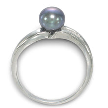 Load image into Gallery viewer, Solid Sterling Silver .925 5–6 mm Black-Grey Freshwater Pearl Solitaire Ring