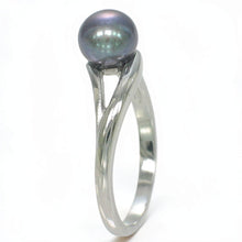 Load image into Gallery viewer, Solid Sterling Silver .925 5–6 mm Black-Grey Freshwater Pearl Solitaire Ring