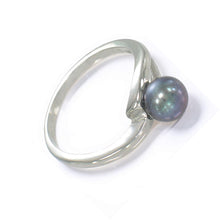 Load image into Gallery viewer, Solid Sterling Silver .925 5–6 mm Black-Grey Freshwater Pearl Solitaire Ring