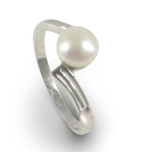 Load image into Gallery viewer, Solid Sterling Silver .925 Twin-Line Freshwater Pearl Solitaire Ring