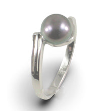Load image into Gallery viewer, Solid Sterling Silver .925 Twin-Line Black Freshwater Pearl Solitaire Ring