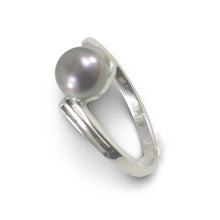 Load image into Gallery viewer, Solid Sterling Silver .925 Twin-Line Black Freshwater Pearl Solitaire Ring