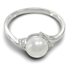 Load image into Gallery viewer, Solid Sterling Silver .925 White Freshwater Pearl with CZ Accent Ring