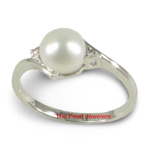 Load image into Gallery viewer, Solid Sterling Silver .925 White Freshwater Pearl with CZ Accent Ring
