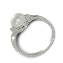 Load image into Gallery viewer, Solid Sterling Silver .925 White Freshwater Pearl with CZ Accent Ring