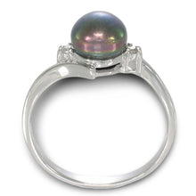 Load image into Gallery viewer, Solid Sterling Silver .925 Black Freshwater Pearl with CZ Accent Ring