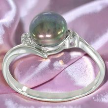 Load image into Gallery viewer, Solid Sterling Silver .925 Black Freshwater Pearl with CZ Accent Ring