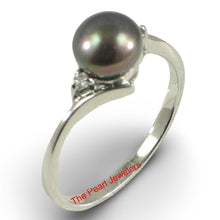 Load image into Gallery viewer, Solid Sterling Silver .925 Black Freshwater Pearl with CZ Accent Ring