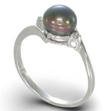 Load image into Gallery viewer, Solid Sterling Silver .925 Black Freshwater Pearl with CZ Accent Ring