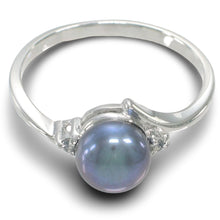 Load image into Gallery viewer, Solid Sterling Silver .925 Blue-Gray Freshwater Pearl with CZ Accent Ring