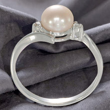 Load image into Gallery viewer, Solid Silver .925 Peach Pearl CZ Accent Ring
