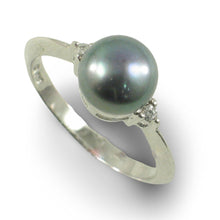 Load image into Gallery viewer, Solid Silver .925 Black Pearl CZ Accent Ring